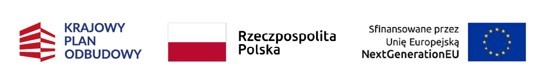 Na grafice widoczne są logotypy Krajowego Planu Odbudowy, Rzeczypospolitej Polskiej oraz Unii Europejskiej z informacją o finansowaniu przez NextGenerationEU.