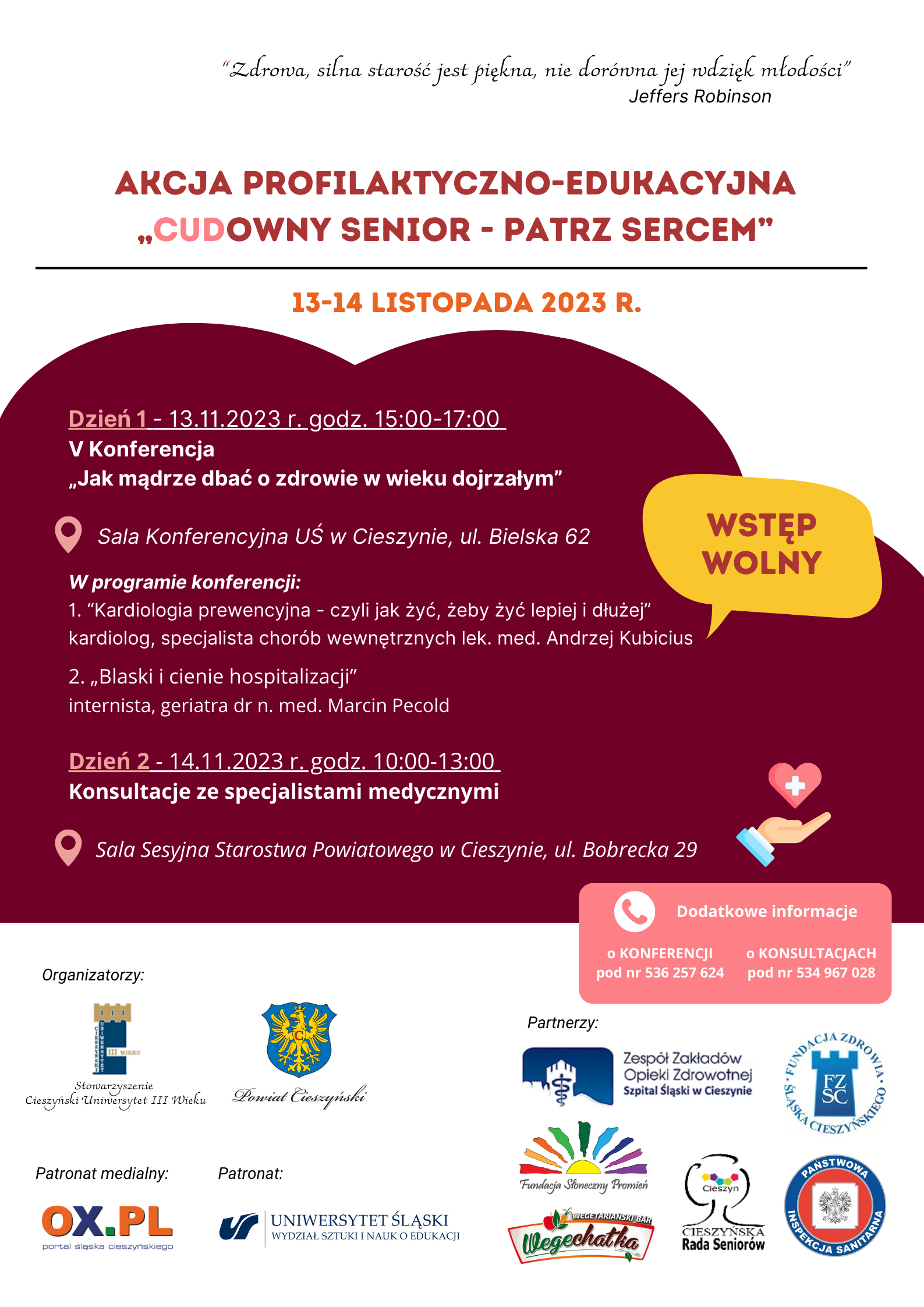 Plakat promujący akcję profilaktyczno-edukacyjną Cudowny Senior
