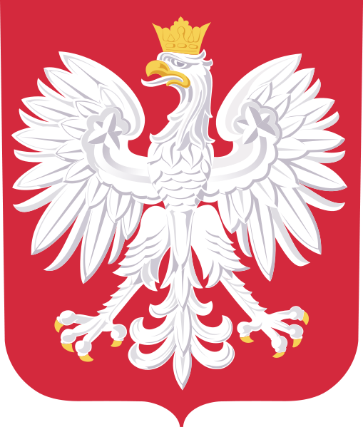 Na czerwonym tle znajduje się biały orzeł z rozpostartymi skrzydłami, zwrócony w prawo, z otwartym dziobem, złotą koroną na głowie, złotym dziobem i szponami.