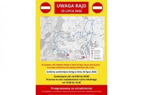 Grafika w żółtej ramce przedstawia mapę czasowo zamkniętych dróg w gminie Jasienica. Zamknięcie potrwa od 9:00 do 20:00, z przerwą dla ruchu lokalnego od 14:00 do 15:30.