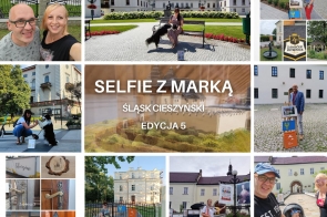 Grafika przedstawia kolaż ze zdjęciami uczestników konkursu Selfie z marką Śląsk Cieszyński. Na zdjęciach widoczne zamki, pałace, zameczki.