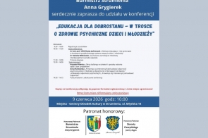 Plakat w odcieniach niebieskiego, białego i czerwonego zawiera zaproszenie na konferencję . Na grafice umieszczono informacje o wydarzeniu. W dolnej części widoczne są kolorowe herby i znaki instytucji współorganizujących wydarzenie.