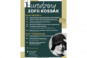 Plakat wydarzenia utrzymany w ciemnozielonej, beżowej i białej kolorystyce. Zawiera program spotkań. Po prawej stronie widoczny jest czarno-biały portret Zofii Kossak, a na dole umieszczono logotypy partnerów projektu.