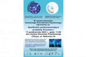 plakat informujący o spotkaniu  podsumowującym projekty Erasmus+