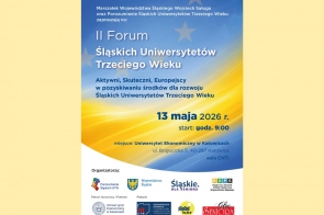 Informacja o forum z datą, godziną i miejscem wydarzenia oraz logotypami organizatorów; całość na jasnym tle z gradientem w odcieniach niebieskiego i żółtego.