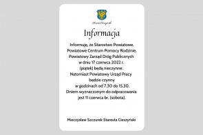 17 czerwca Starostwo nie będzie czynne! 