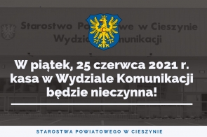 W piątek (25.06.) kasa w Wydziale Komunikacji nieczynna! 