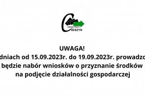 UWAGA! W dniach od 15.09.2023r. do 19.09.2023r. prowadzony będzie nabór wniosków o przyznanie środków na podjęcie działalności gospodarczej- zdjęcie wyrózniające