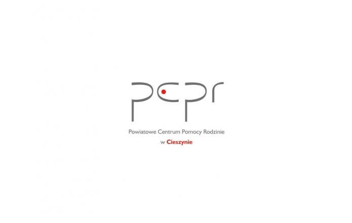 Logo Powiatowego Centrum Pomocy Rodzinie w Cieszynie szary napis.