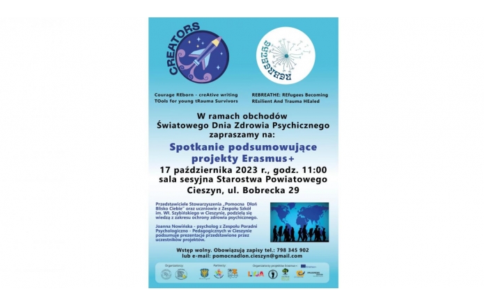 plakat informujący o spotkaniu  podsumowującym projekty Erasmus+