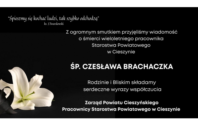 Na czarnym tle treść kondolencji