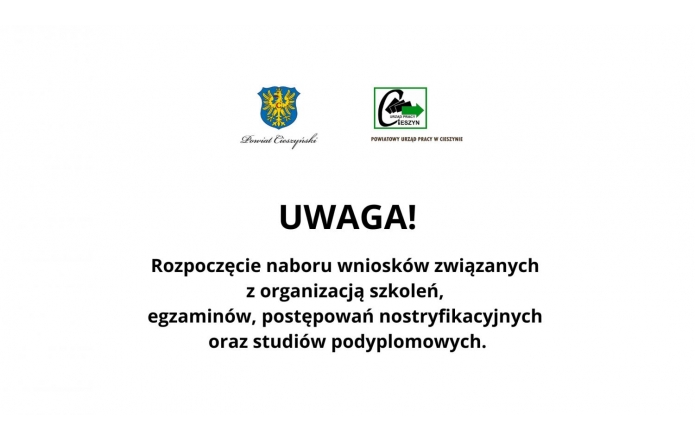 UWAGA! Rozpoczęcie naboru wniosków związanych z organizacją szkoleń, egzaminów, postępowań nostryfikacyjnych oraz studiów podyplomowych.