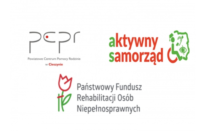 3 loga: od lewej Powiatowe Centrum Pomocy Rodzinie, Aktywny Samorząd oraz Państwowy Fundusz Rehabilitacji Osób Niepełnosprawnych