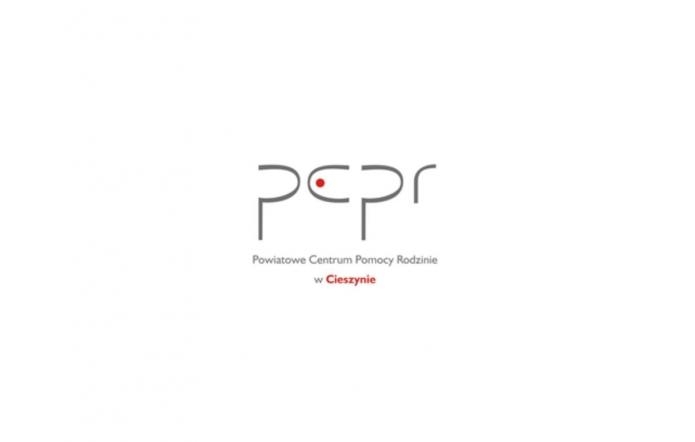 Logo Powiatowego Centrum Pomocy Rodzinie w Cieszynie szary napis